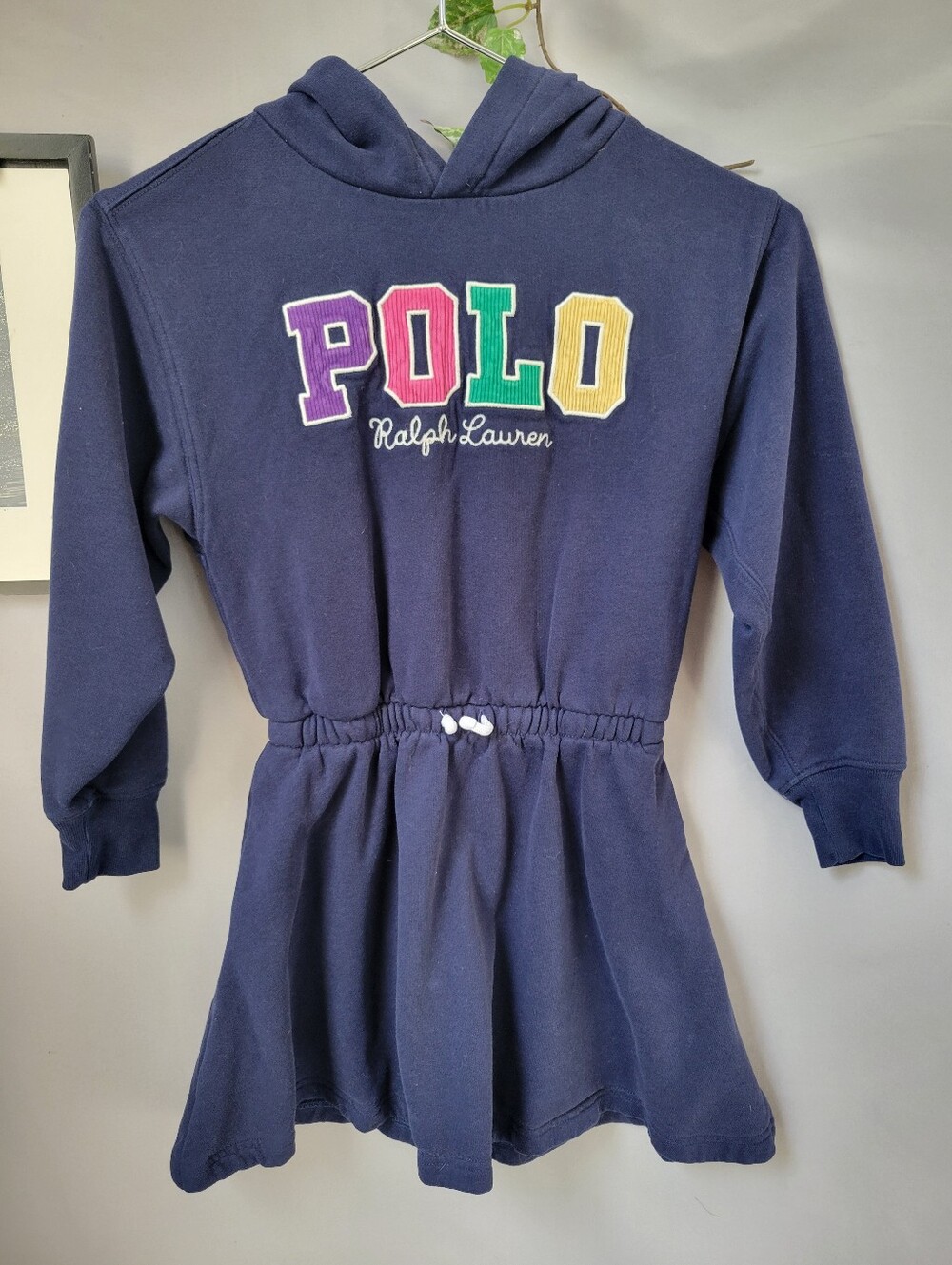 Polo Ralph Lauren Corduroy-Logo Fleece Hoodie Dress Blue S 7